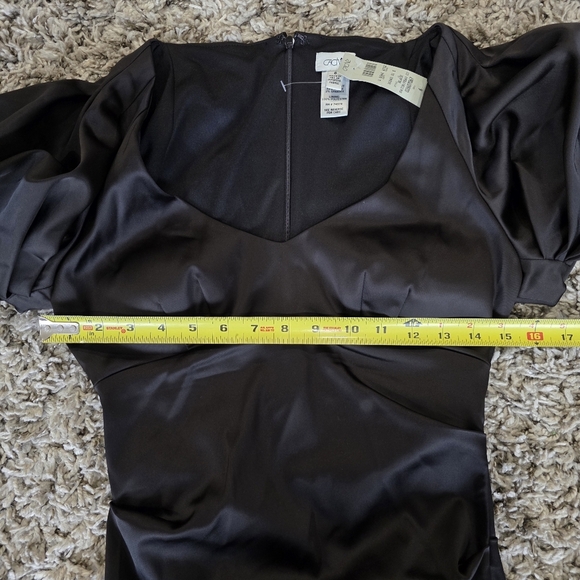 NWT Cache Satin Elegant Black Puff Sleeve Midi Dress Size 6 - Picture 7 of 10